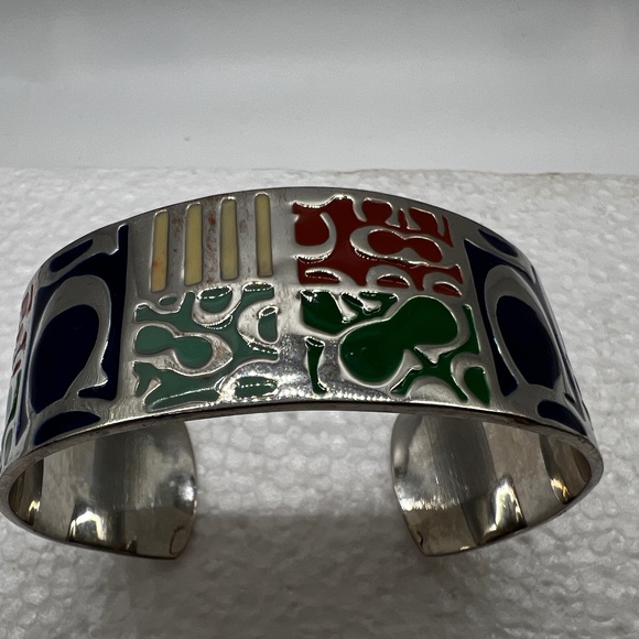 Women's Coach Wide Band Multi-Colored Silver Toned Cuff Bangle Bracelet Gift - Picture 2 of 7